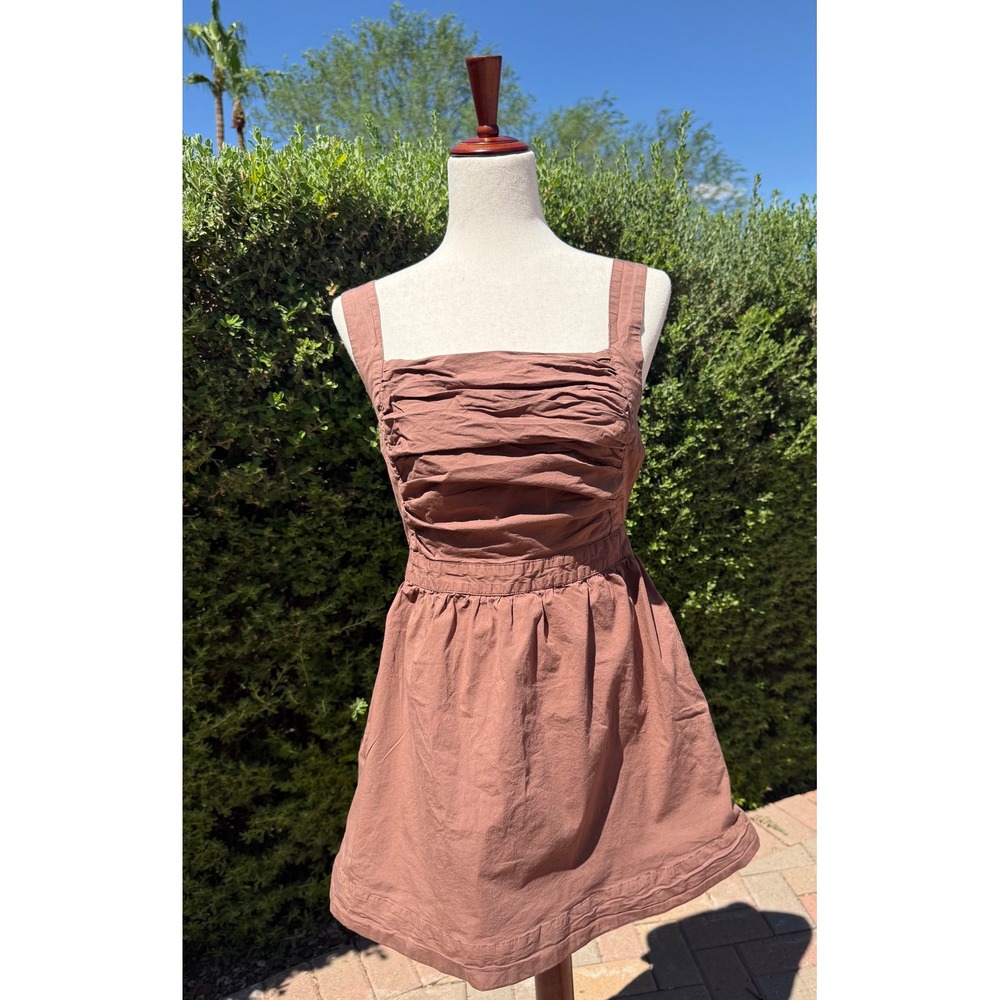 Free People Meet Me In Maui Mini Dress Brown Size M Tie Back Sleeveless‎ Cotton